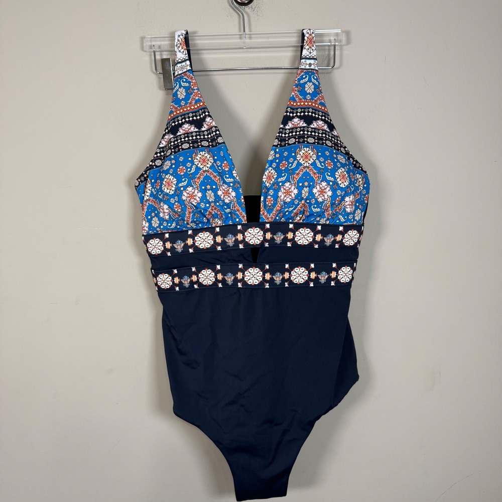 Swimsuits for All Navy Plunge One Piece Swimsuit Size 18